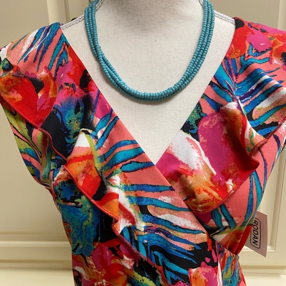 NWT Rodan Floral Ruffle Wrap Sheath Dress - Picture 5 of 10